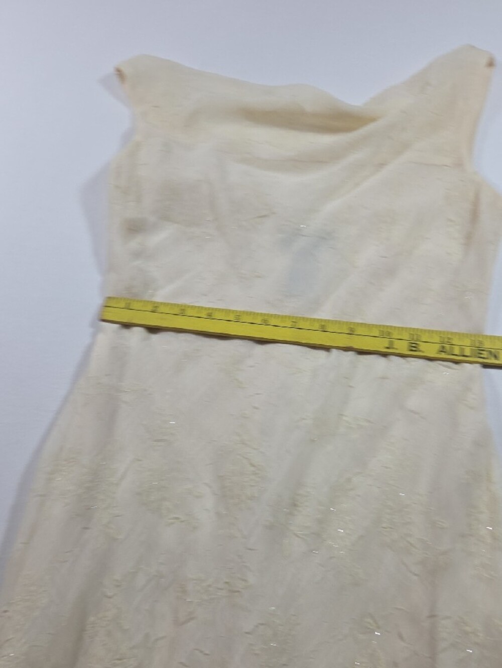 B. Smart Vintage Ivory Cowl-Neck Lace Maxi Dress USA Sleeveless Flowy Shimmery - Picture 10 of 12